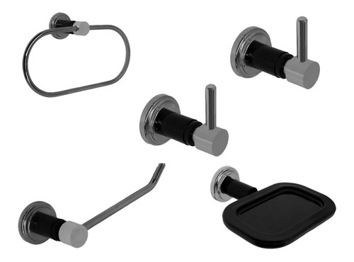 Combo Set Accesorios Baño 5 Piezas Oxford Negro C