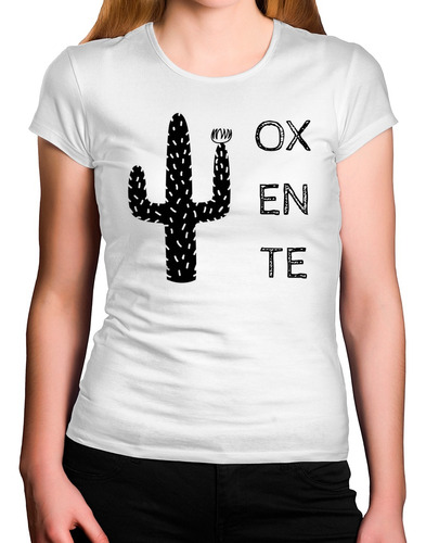 Camiseta Feminina Bco Frase Oxente Baiano Cactos