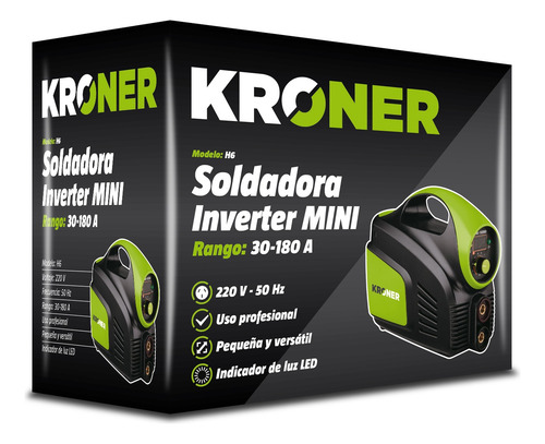 Soldadora Inverter Kroner 180 Amp Premium+mascara+kit+gorro Color Verde Frecuencia 50 / 60 HZ