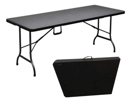 Mesa Vira Maleta Com Alça Dobrável 1,80m Preta Cor Preto
