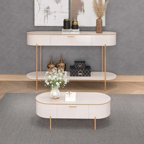 Conjunto Aparador Amanda E Mesa De Centro Bento Off White