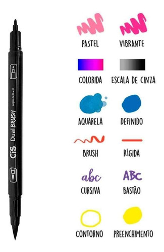 Kit 12 Marcador Permanente Dual Brush Aquarelavel Cis