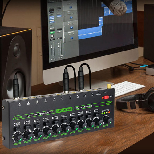 Misturador De Áudio Mixer De Linha Estéreo De 10 Canais
