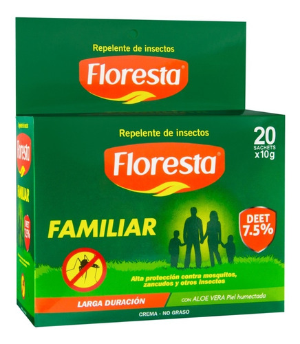 Repelente Floresta Familiar Crema 7.5% Deet Sachet 10g.