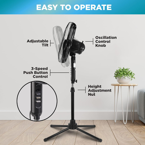 Ventilador De Pedestal Oscilante Eléctrico Comfort Zone, De
