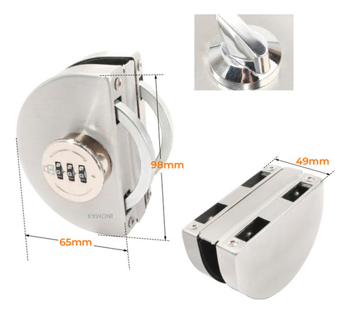 Cerradura Para Puerta De Vidrio Blindex C/combinación Inomax Color Plateado