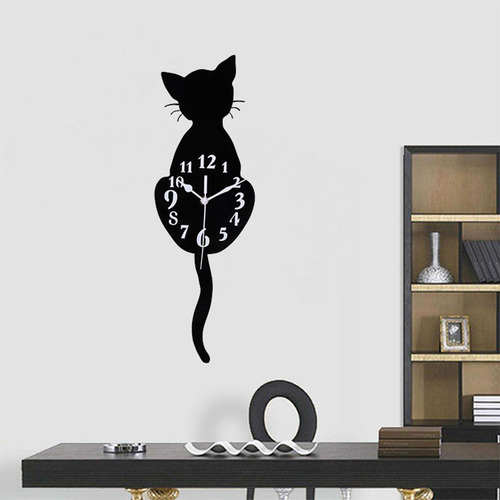 Reloj De Pared De Y Gato Con Movimiento En La 150x468 Mm