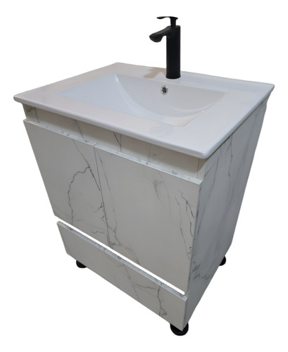 Mueble De Baño A Piso Minimalista Con Lavabo Y Monomando  Mármol Blanco