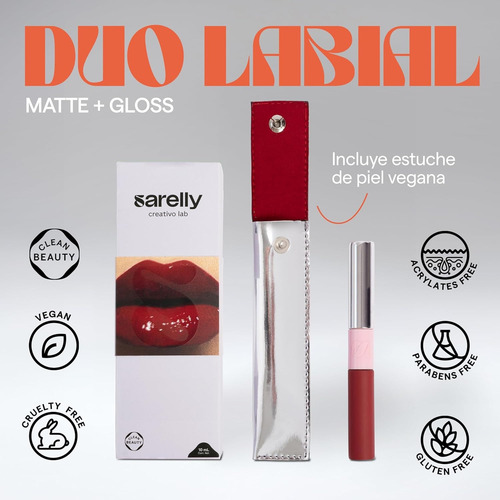Sarelly Duo Labial Rojo Matte Y Gloss Hidratante Con Estuche Rojo