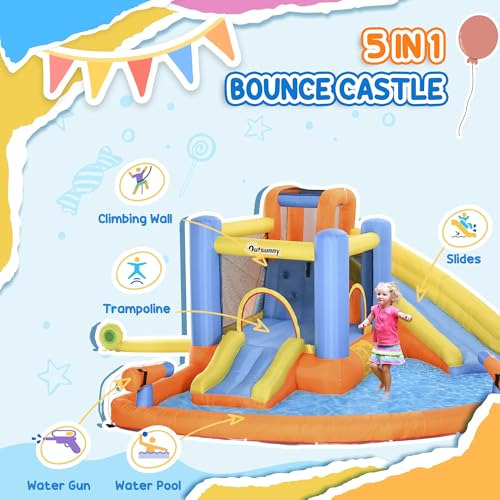 Tobogán Acuático Inflable Para Niños Outsunny 5 En 1 Castill