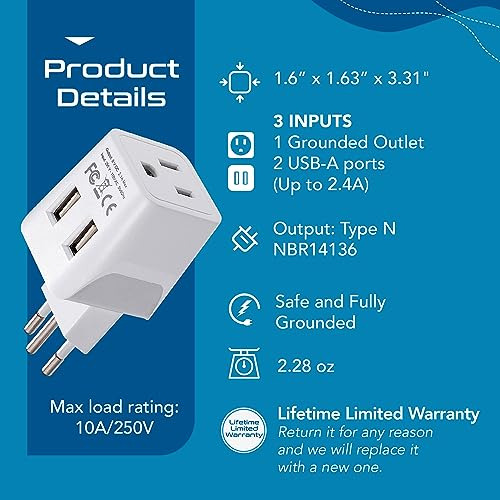 Pack De Adaptadores De Viaje Brasil Con Dual Usb - Compacto