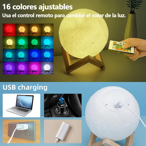 Pintura Diy Lámpara De Luna 3d 16 Color Recargable Ajustable
