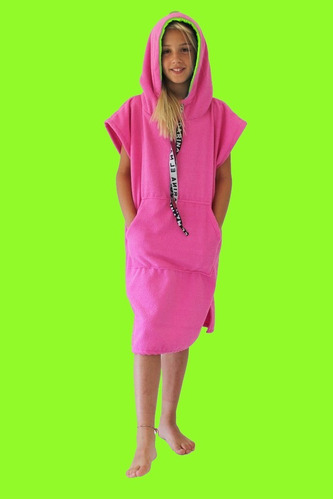 Imagen 2 de 4 de Poncho Toalla 10 A 7 Años Fucsia C/verde Manzana