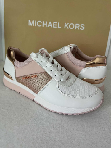Tenis 5.5 Mx Michael Kors Rosa Con Blanco Originales Mk