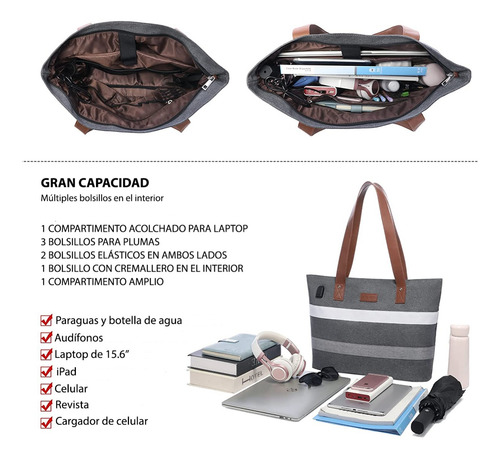 Imagen 4 de 7 de Bolsa Mujer De Lona Casual Ligera Para Laptop Y Cargador Cel
