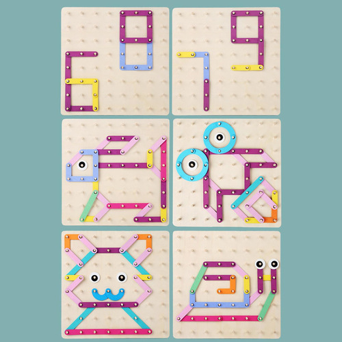 Juego De Juguetes De Geoplano De Madera, Juguete De Bloques
