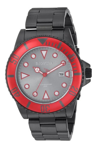 Cor da pulseira masculina Invicta 90296 Pro Diver Quartz: preta, cor da moldura: vermelha, cor de fundo: cinza