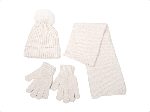 Set Invierno Gorro Pompones Guantes Bufanda Niña Niño Abrigo