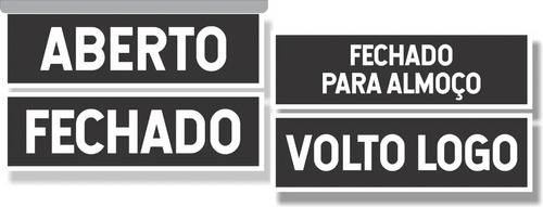 Kit Placas Aberto/fechado P/ Almoço Volto Logo 30x9cm Preto