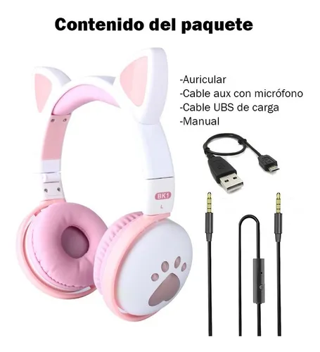 Auriculares Bluetooth Gato Luces Rgb