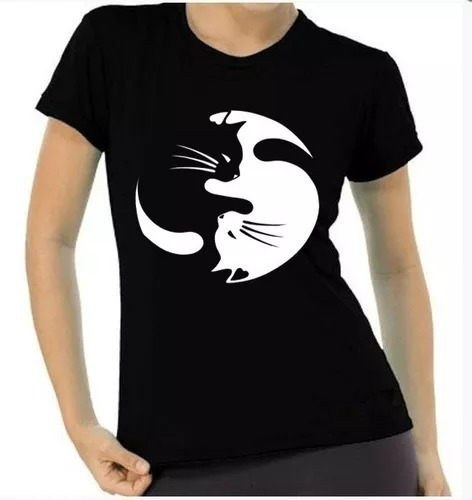 Camiseta Feminina Baby Look Yin-yang Gatos 100% Algodão