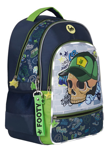Mochila Skull Footy Luz Led 18 Pulgadas Espalda Escolar Color Verde Limón