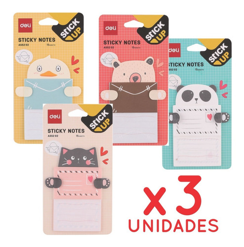 3 Set Notas Adhesivas Animales Deli Cartitas 15 Hojas