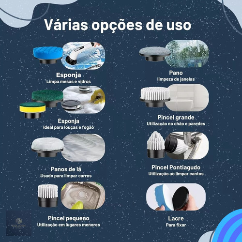Esfregão De Limpeza Elétrico Mop 9 Em 1 Giratório Geral Recarregável 360 Multiuso Vidro Piso Parede Azulejo Premium Sem Fio Portátil Multifuncional Cabo Ajustável Todos Ambientes Gollden Store Gs