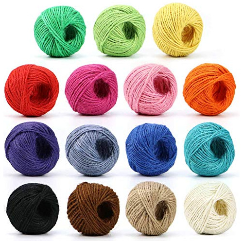 Colorful Jute Twine, 15 Rolls 2mm 3 Strands Natural Jut...