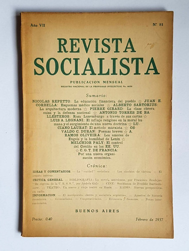 Revista Socialista Nro 81, Feb. 1937