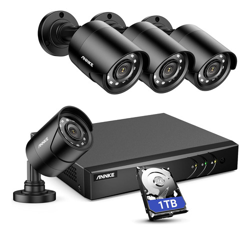 Sistema De Seguridad Annke 8ch Con Ia 4 Cámaras Cctv Ip66 P