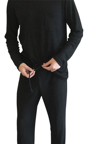 Imagen 3 de 8 de Pijama Hombre Tony Mangas Largas Negro Waffle Invierno Jelue