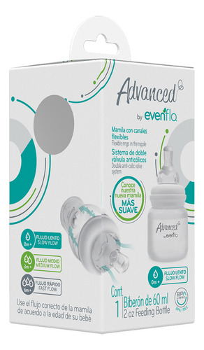 Biberón Evenflo 60ml Flujo Lento 0m+ Blanco