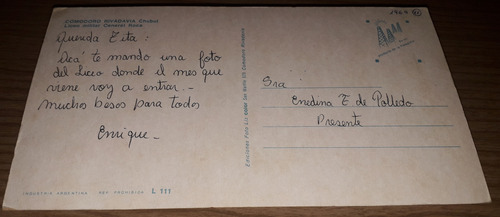 Postal Chubut Comodoro Rivadavia Liceo Militar General (Usado)