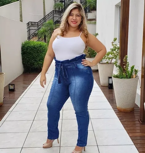 Cal a Jeans Plus Size Feminina Cintura Alta C Lycra E Babado