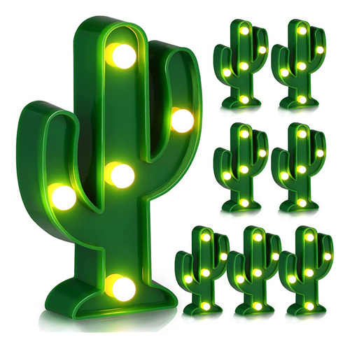 ~? 8 Piezas Led Luz Nocturna Cactus Lámpara De Mesa De Noche