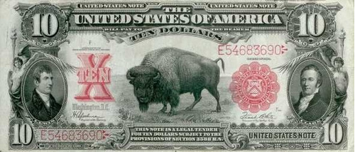 Billete De 10 Dolares Con Bisonte 1901 - Lámina 45x30 Cm.