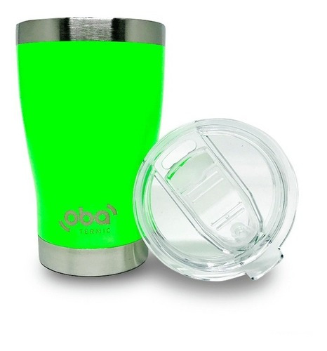 Copo Térmico Com Tampa 473ml Verde Neon Aço Inox Liso Oba