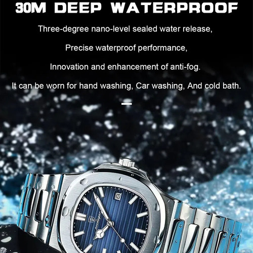 Reloj De Cuarzo Para Hombre, Correa Plateada, Impermeable