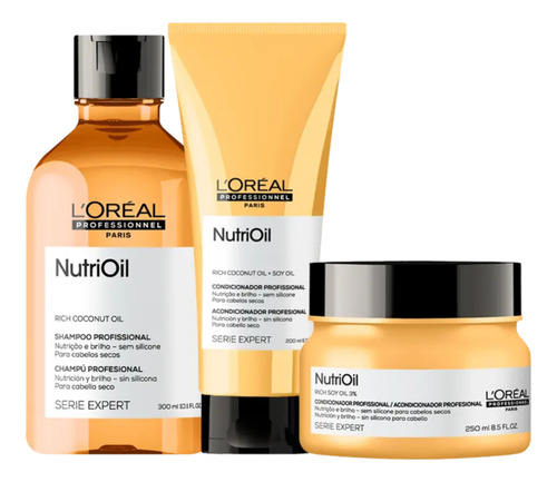 Kit Loréal Nutrioil Shampoo 300ml+ Cond 200ml+ Máscara 250g