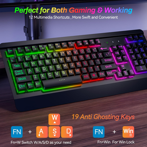 Teclado Para Juegos Iluminado, Retroiluminación Arcoíris Y S Color Idioma