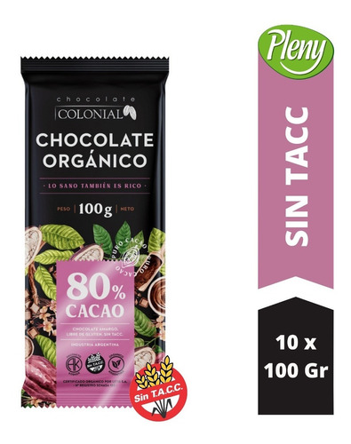 Imagen 1 de 4 de Chocolate Organico 80% Colonial 1 Kilo - Sin Tacc