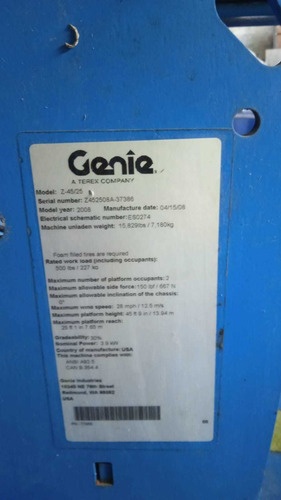 Imagen 3 de 3 de Plataforma Articulada Genie Z45 - 25