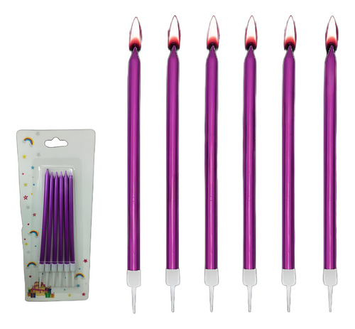 Velas Finitas Perladas Con Portavela 13 Cm Fucsia X6u