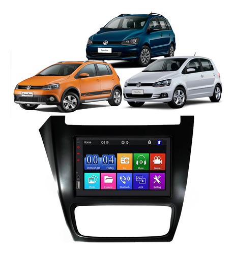 Kit Multimídia 7 Polegadas Fox 2014-2022 + Camera E Moldura Cor Black Piano