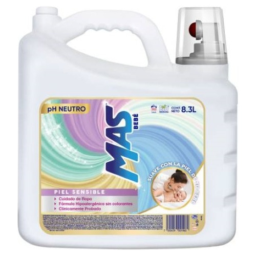 Detergente Liquido Mas Bebe Piel Sensible Ph Neutro 8.3 L