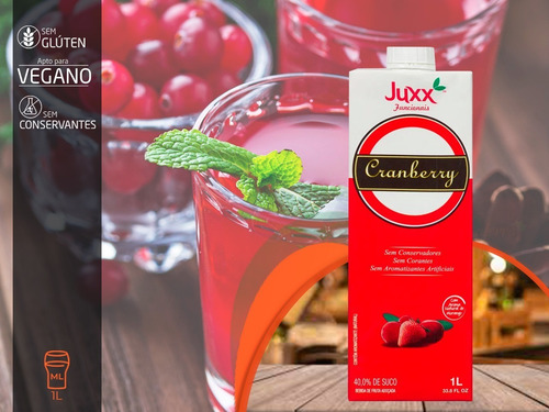 Imagem 5 de 8 de Suco Funcional Cranberry E Morango Com Açúcar Juxx 1l