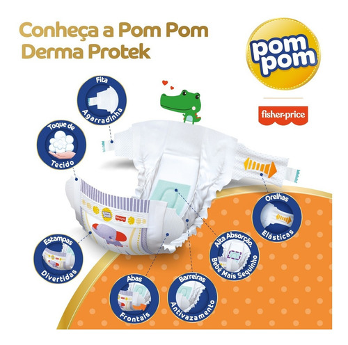 Imagem 4 de 9 de Kit Pom Pom Fraldas Derma P 180u + Brinde Babador Fisher