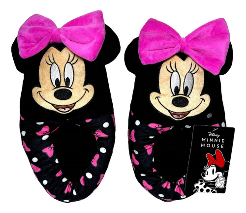 Pantufa Adulto Preta Minnie Mouse Disney - Tamanho 34/35
