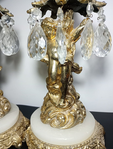 Antiguas Lámparas Angelitos Metal Dorado (Usado)